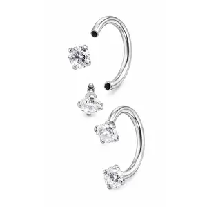 18K Diamond-Inlaid Nose Ring — Stainless Steel Horseshoe Stud