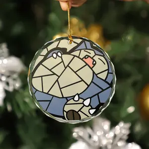 Personalized Snorlax Poké Glass Ornament, Poké Christmas Tree Decoration, Decor Home, 2D Flat