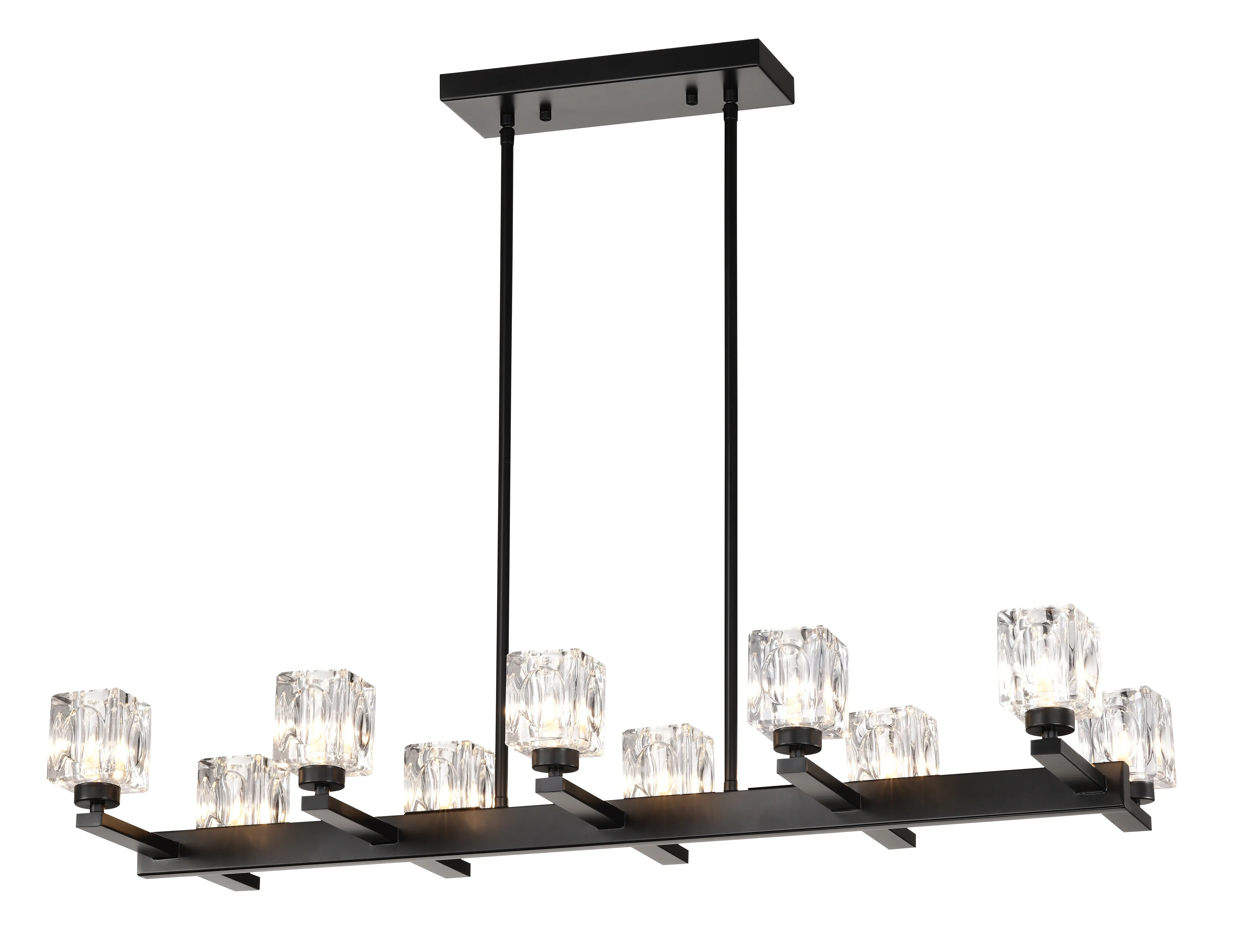 10-Light Black Farmhouse Linear Crystal Chandelier Pendant Light Fixture for Dining Room Kitchen Island Bar Long Table, Modern Hanging Lighting with G9 Bulb Base, 40W Max, Multiple Room Use, Living Room Table for Sofa Side, Bedroom, Office