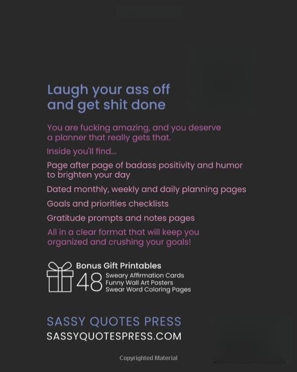 F*ck It 2026 Planner: Funny Weekly and Monthly Organizer With Sweary Affirmations, Inspirational Quotations, and Motivational Humor (Swearing Self-Help Humor) -  Sassy Quotes Press - Paperback