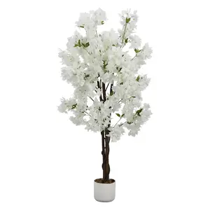 Artificial Cherry Blossom Tree for Home & Office – 5ft Realistic Faux Flower Plant, White or Pink Blooms, Decorative Potted Tree, Single Tree