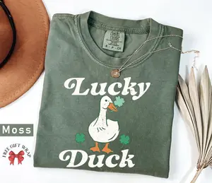 [Sale Up To 50%] Comfort Colors Lucky Duck T-Shirt, St Patrick's Day Tee, Lucky Charm Shirts, Irish Clothes
