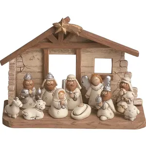 Miniature Kids Nativity Scene with Creche Set of 12 Rearrangeable Figures