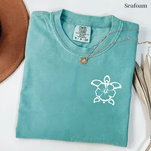 Comfort Colors Hawaiian Turtle Shirt, Summer Outfits, Trendy Sun Tee Gift for Him or Her, Unisex Stylish Hibiscus Flower Tshirt, Women