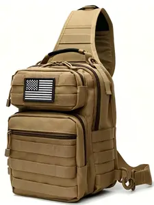 Multi-Pocket Tactical Crossbody Backpack, Edc Everyday Carry, Us Flag Patch, Molle System, Ideal for Outdoor Hiking, Durable Design, Tactical Crossbody Bag