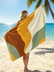 Bohemian Abstract Wave Printed   Earth Tone Modern Minimalist Design Suitable For  Pool Summer Vacation Outdoor Travel Quiet Neutral Color Large Bath beach towel big absorbent