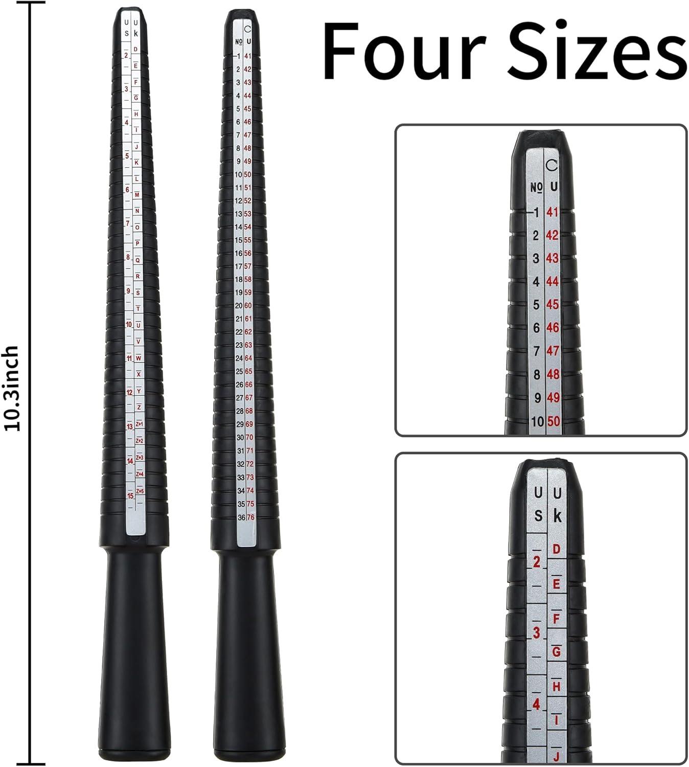 US Ring Sizer Tool Kit - Complete Finger Measuring Set with US Ring Gauges, Mandrel & Measuring Tapes