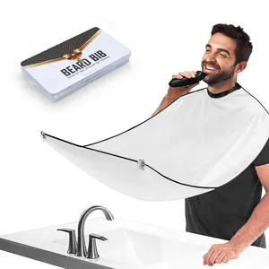 Men's Beard Bib Apron, Waterproof Non-Stick Grooming Cloth with 2 Suction Cups, Beard Trimming & Shaving Hair Catcher, Father's Day Gift (White)