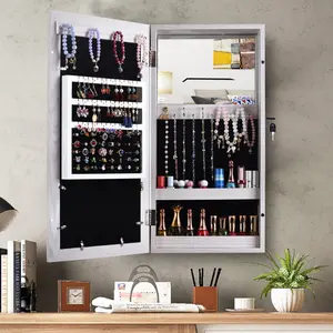 Jewelry Armoire with Photo Frame,  Damp-proof Storage Jewelry Cabinet Organizer, PVC Wood Grain Coating Jewelry Cabinet Armoire Wall Mount (White)