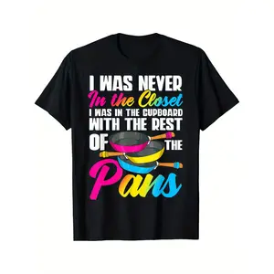 Men's Pansexual Pride T-Shirt - Soft Breathable Stretchy Cotton, Round Neck, Bold "I Was Never in the Closet" Lettering, Colorful Pansexual Flag, Retro Vintage Metalcore Double Print, All-Season Casual Top