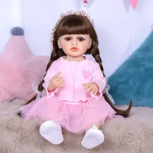 KEIUMI Reborn Baby Dolls - Birthday and Christmas Gift for Kids, 22 inch Full Body Silicone Realistic Baby Girl with Light Brown Hair & Acrylic Eyes, Pink Heart Princess Dress Set with Shoes & Accessories, Gift for Girls 3+