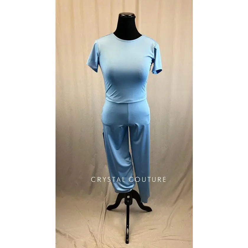 *Brand New* Baby Blue Baggy T-Shirt Jumpsuit with Side Slit Jogger Pants