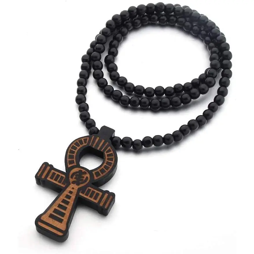 Ankh Cross Necklace, Handmade Wooden Spiritual Jewelry for Women & Men with Black Pendant, Meaningful Valentine's Day Gifts, Necklaces For Women