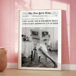 Trendy Newspapers Print, Highest Self Poster, Retro Bar Cart, Feminist Wall Art, Magazine Cover Aesthetic, Manifestation Print