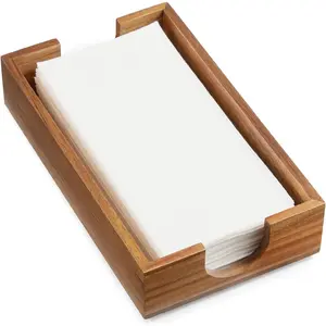 Acacia Wooden Napkin Holder Tray - Disposable Paper Hand Towel Guest Dinner Napkin Holder for Bathroom Accessories Kitchen Table Party