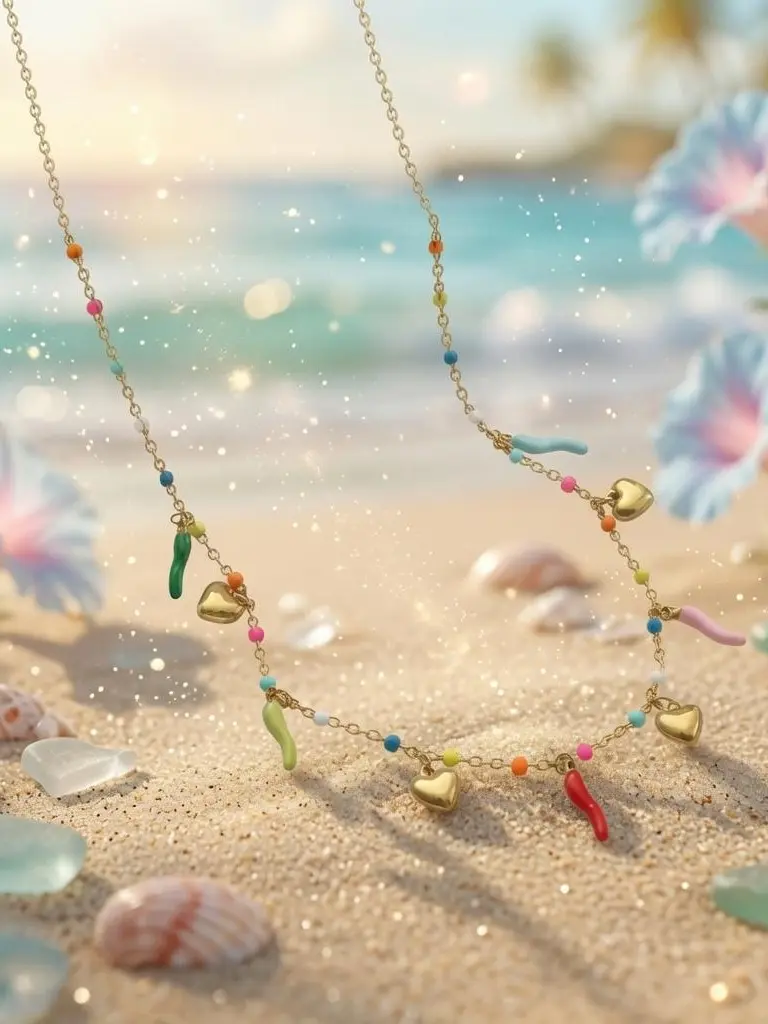 stainless steel colorful enamel heart necklace