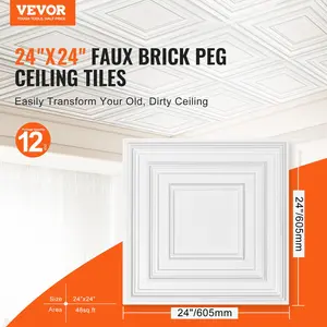 VEVOR Ceiling Tiles 12-Pack 24 x 24 in PVC Easy Installation White Peg Pattern
