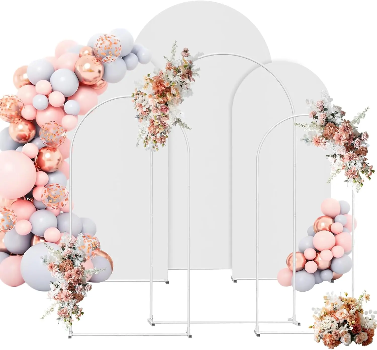 White Metal Arch Backdrop & Cover Set with Banner Stands, Multi-Size Options - Balloon Arch Stand, Spandex Fitted Cover, Threaded Connection for Baby Shower, Birthday