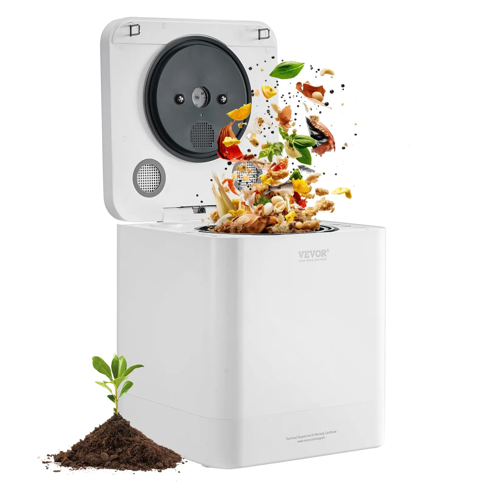VEVOR 5L Capacity Smart Electric Kitchen Composter - Brushless Motor, LCD Screen, Self-Cleaning Function, 2 Modes, Countertop Indoor Food Waste to Natural Fertilizer Converter