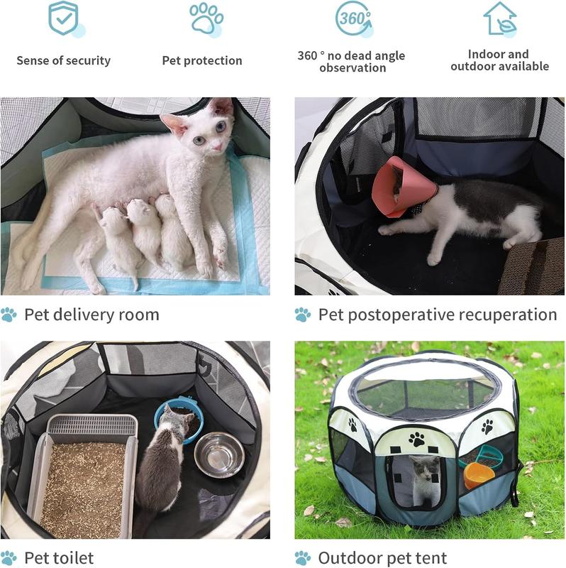 Portable Pet Playpen, Dog Playpen Foldable Pet Exercise Pen Tents Cat House Playground for Puppy Kitten Indoor Outdoor Travel Camping Use Beds Bedding Enclosure