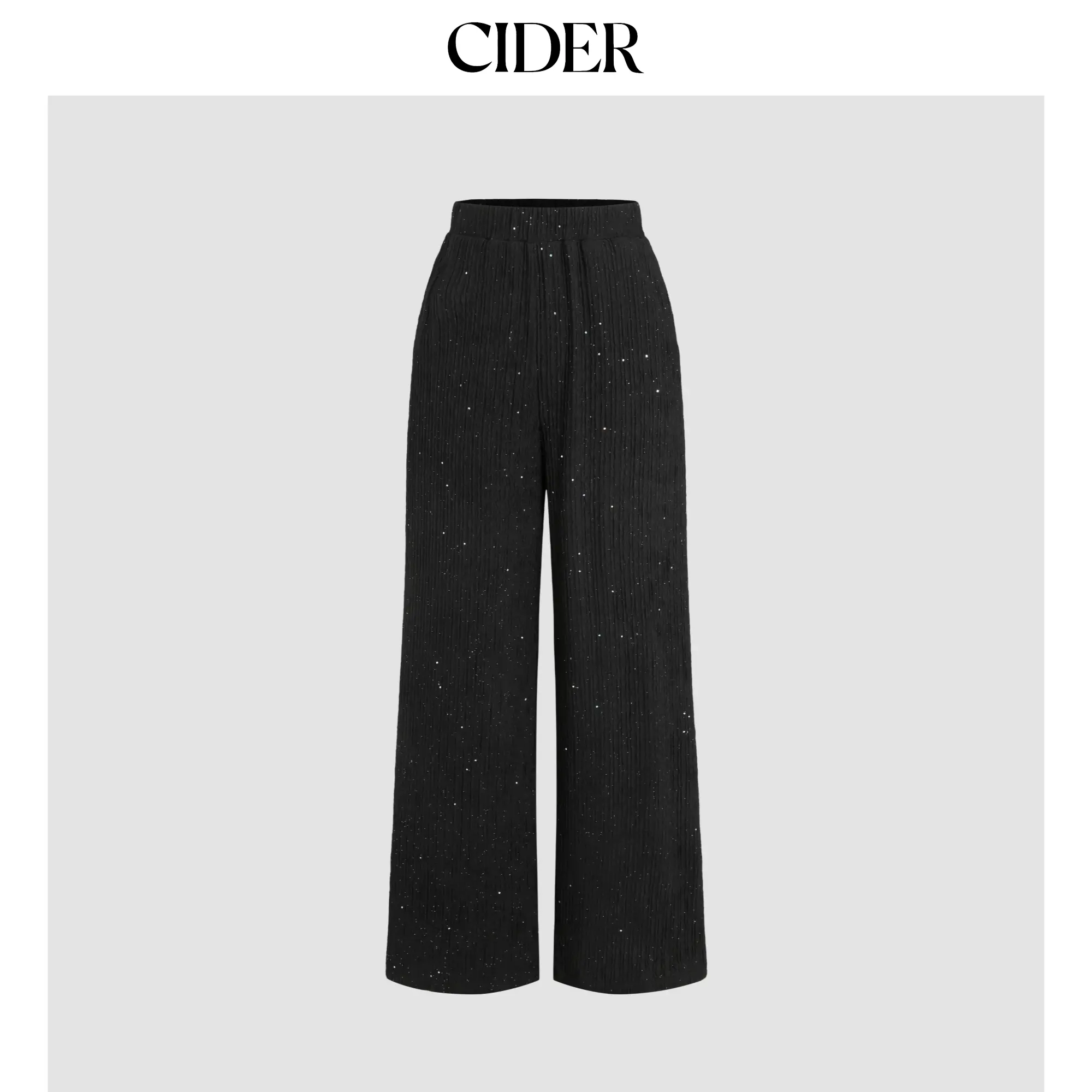 Cider Women's High Stretch Oversize Solid Glitter High Waist Wide Leg Bottoms Pants, 2 Colors, Size 2-10, Wide-Leg Pants