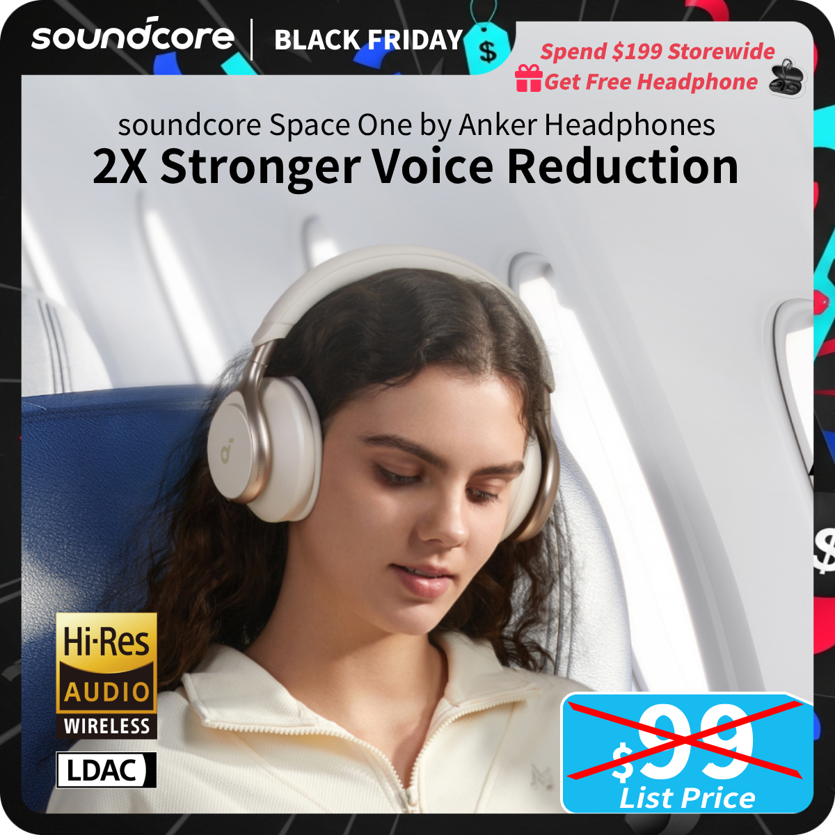 [TikTokShopBlackFriday] soundcore by Anker, Space One (Latte Cream), Active Noise Cancelling Headphones, 2X Stronger Voice Reduction, 40H ANC Playtime