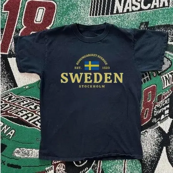 Sweden Women's Baby Tee, Sweden Shirt, Sweden Flag Sverige Baby Tee, Trendy Y2K Clothing, Vintage 2000s Scandinavian Graphic Tee