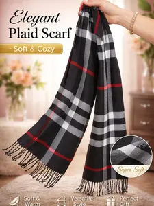 Elegant Plaid Winter Scarf for Women Black White Red Soft Warm Fashion Shawl