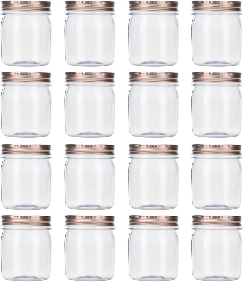 8 oz Clear Plastic Jars with Rose  Lids  16 Pack  Refillable Containers for  Storage, Spices, Crafts, Slime, Pantry & Home Organization