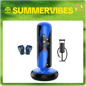 QPAU 66 Inch Punching Bag for Kids 6+ with Gloves and Pump, Premium PVC Inflatable Rebound Boxing Bag Set Stable Stand for Karate Taekwondo MMA Training Exercise Fitness Strength Fun for 6-12 Kids