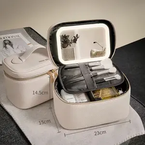 LED Makeup Bag with Built-In Lighted Mirror Travel Cosmetic Organizer Case 14.5cm x 15cm x 23cm