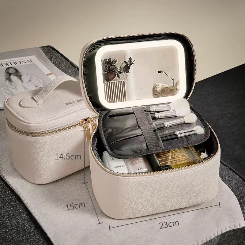LED Makeup Bag with Built-In Lighted Mirror Travel Cosmetic Organizer Case 14.5cm x 15cm x 23cm