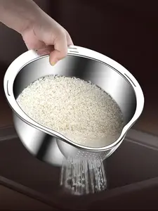 Stainless Steel Rice-Washing drain Basket, 1 count multifunctional Kitchen Gadgets Kitchen Strainer for washing Fruit Rice and Vegetables, Storage and Organization for Home Dining and Picnic, Kitchen utensil