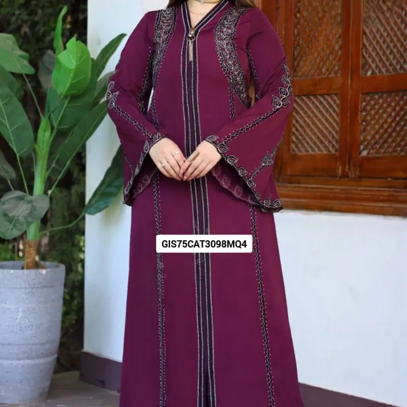 Egytian Abaya with Floral Embroidery and Gold Accents - Fashionable Women's Wear