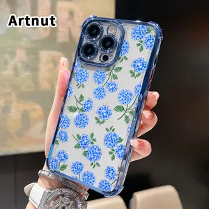 Blue Hydrangea Mobile Phone Case for iPhone 17 16 Pro Max 15 Plus 14 13 12 11 E Air Four Corner Anti-drop Shockproof Non-slip Silicone Transparent Protective Cover