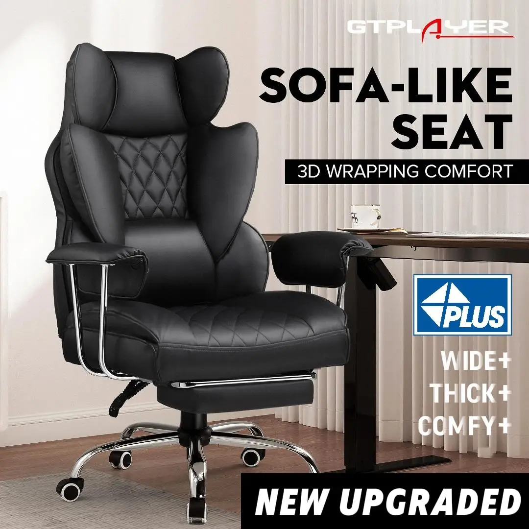 【New Upgraded】Big and Tall Office Chair with Pocket Spring Support, Ergonomic Comfortable Wide Office Desk Computer Chair with Outward Fixed Soft Armr