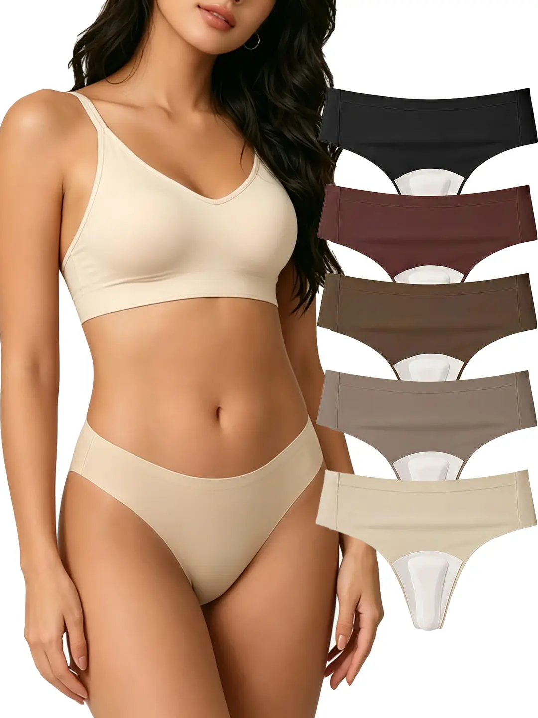 Women's 5pc Plain G-String Thong Panties, Minimalist Seamless Fabric Underwear for Women, No-Show Style for Yoga & Leggings, Basic