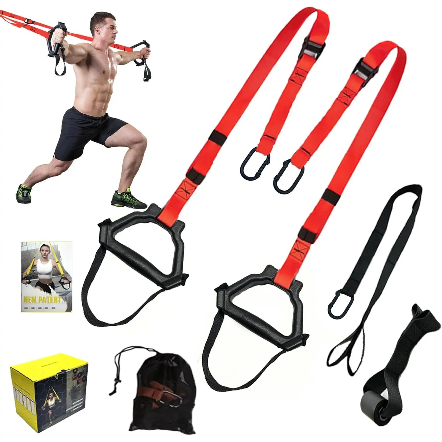 Bodyweight Resistance  Straps, Complete Home Gym Fitness Trainer kit for Full- Workout, Included Door Anchor, Extension Strap, Fitness Guide