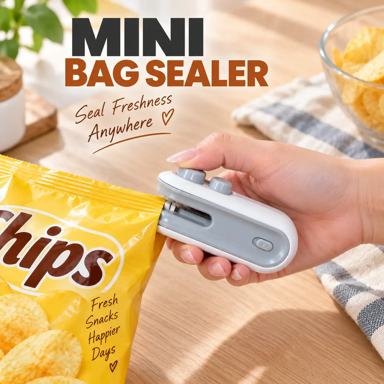 【FaddishDeal】Rechargeable Mini Bag Sealer, Handheld Portable Heat Sealer for Chip & Snack Bags, Compact Food Storage Bag Sealing Machine, Kitchen Gadget for Home & Travel
