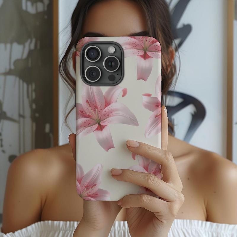 Pink Tiger Lily Phone Case, Floral Phone Case, Tough Case - Case for iPhone 8, X, 11, 12, 13, 14, 15, 16