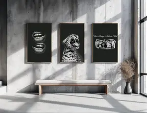 Black and White Trendy Luxury Wall Art, Set of 3, Money, Grills and Cheetah Poster.