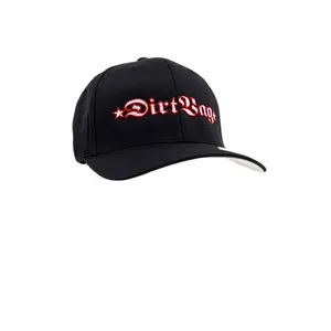 DirtBagz Boss Core Logo Flex Fit Hat - Black Two-Tone Embroidered Logo Wool-Like Textured Fitted Cap for Work & Play