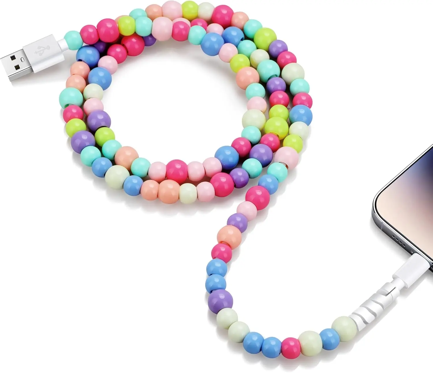 Beaded Charging Cable, 2 in 1 Multi-Function Charging Cable, iPhone Charger Cable MFi Certified, USB A Type C IOS Cable Compatible with iPhone 16 15 14 Pro Max/iPad/Galaxy S25 Color, Gift for Girls