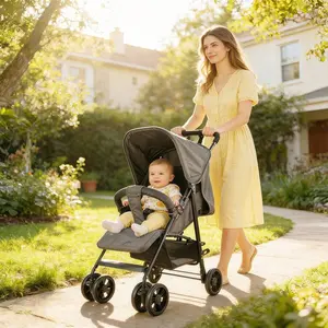 Lightweight Foldable 2-in-1 Baby Stroller - High View Stroller with Metal Frame, Comfortable Fabric, Safety Belt & Adjustable Sunshade Roof, Ideal for Outdoor Travel & Small Spaces