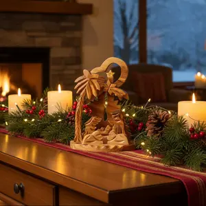 Handmade Olive Wood Nativity Scene – Holy Family from the Holy Land, Perfect Indoor Christmas Decoration for Mantle, Table or Under the Tree