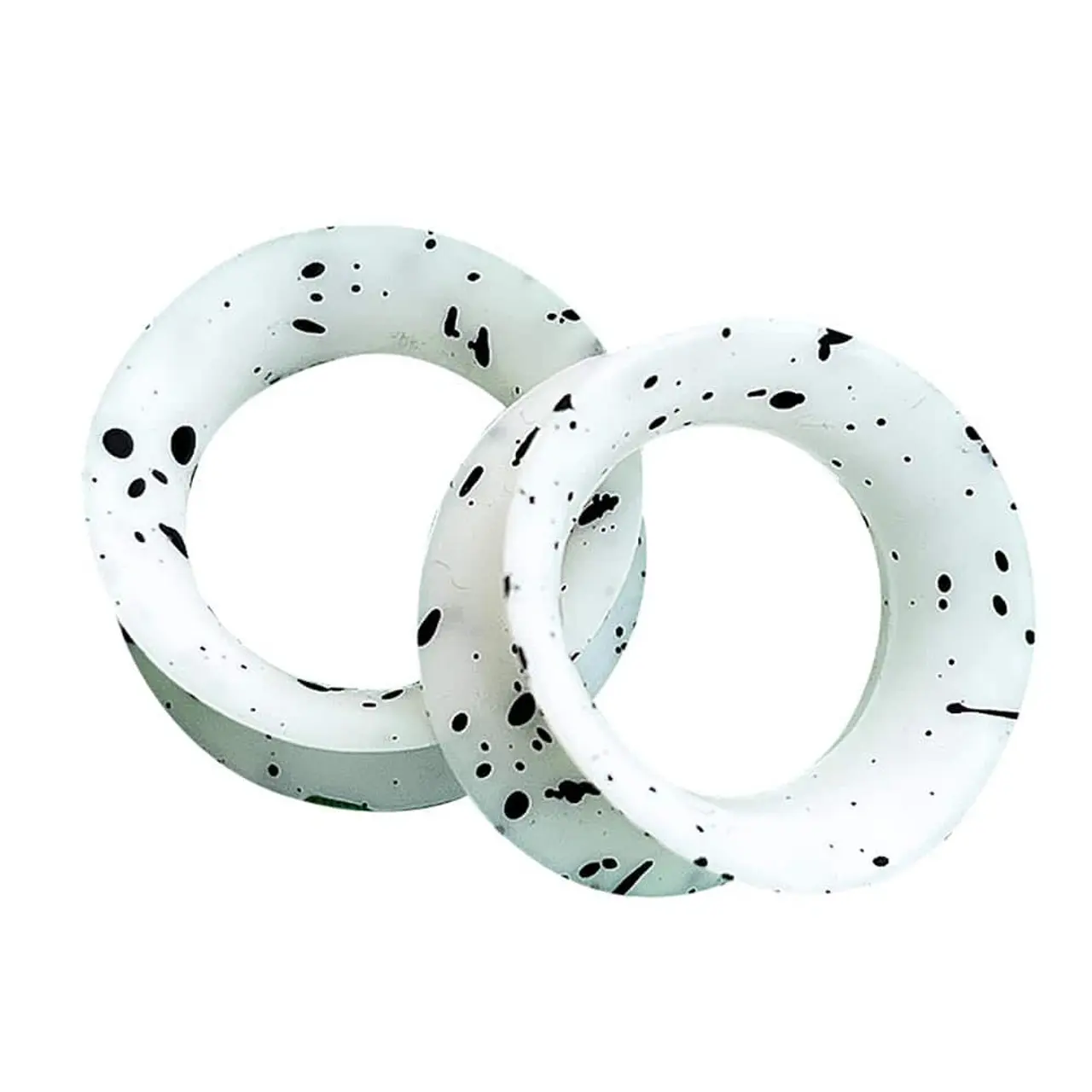 00G-5/8" Ear Tunnels Plugs Black Spots Silicone Gauges Tunnel Ear Skins Eyelets Earrings