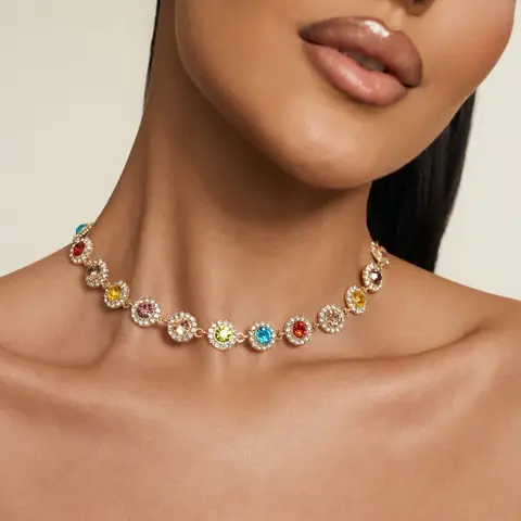 Altistry Elegant Stylish Colorful Rhinestones Necklace Chic Gorgeous Jewelry Exquisite Chain Decorative Accessories Holiday Birthday Exquisite Jewelry Gift For Girls Necklace Only