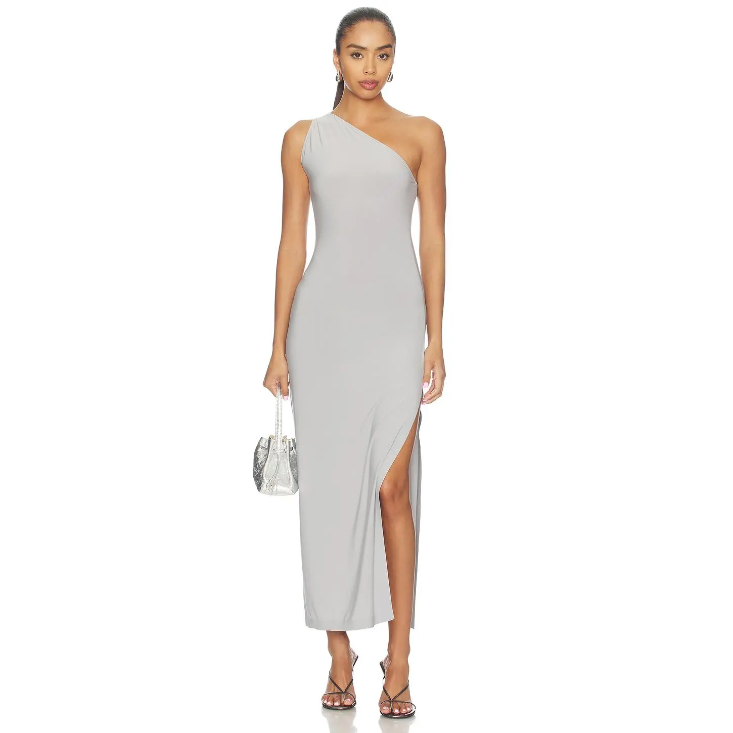 Norma Kamali x Lifestyle One Shoulder Long Dress in Grey