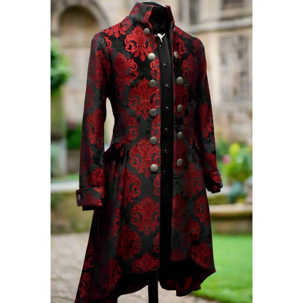 ORDER OF THE DRAGON COAT - BLACK AND RED VELVET BROCADE
