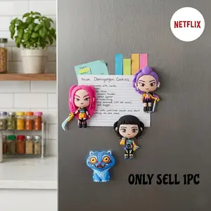 Netflix Official Kpop Demon Hunters Fridge Magnets, 3D Style Magnetic Art, Aesthetic Kitchen & Office Decor, Anime Locker Magnet, K-Pop Room Decor, Refrigerator Decor Magnet